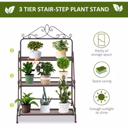 Outsunny 3 Tier Metal Plant Stand, Flower Pot Display Shelf Indoor & Outdoor