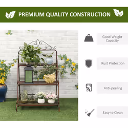Outsunny 3 Tier Metal Plant Stand, Flower Pot Display Shelf Indoor & Outdoor
