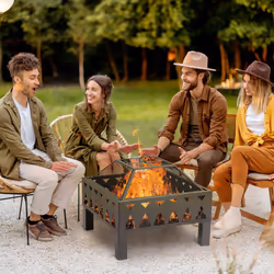 Outsunny Outdoor Fire Pit with Screen and Poker, Backyard Wood Burner, Black