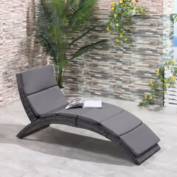 Outsunny Garden Rattan Sun Lounger Foldable Patio Chaise Chair Grey