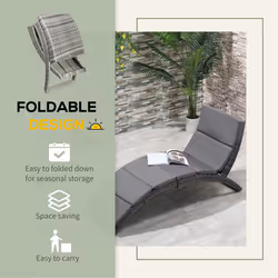 Outsunny Garden Rattan Sun Lounger Foldable Patio Chaise Chair Grey - Additional view 4