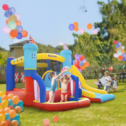Outsunny Kids Bouncy Castle with Slide Pool Trampoline Climbing Wall w/ Blower