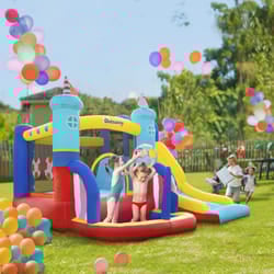 Outsunny Kids Bouncy Castle with Slide Pool Trampoline Climbing Wall w/ Blower