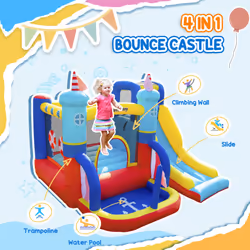 Outsunny Kids Bouncy Castle with Slide Pool Trampoline Climbing Wall w/ Blower