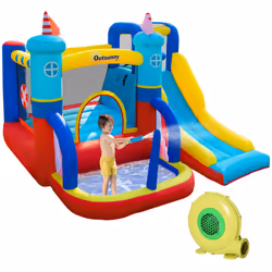 Outsunny Kids Bouncy Castle with Slide Pool Trampoline Climbing Wall w/ Blower - Additional view 8