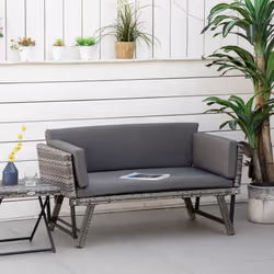 Outsunny 2 in 1Rattan Folding Chaise Lounger w/ Cushion for Garden Mixed Grey