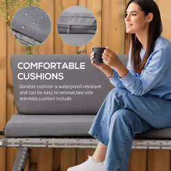 Outsunny 2 in 1Rattan Folding Chaise Lounger w/ Cushion for Garden Mixed Grey - Additional view 4