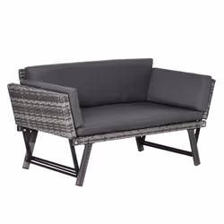 Outsunny 2 in 1Rattan Folding Chaise Lounger w/ Cushion for Garden Mixed Grey - Additional view 8