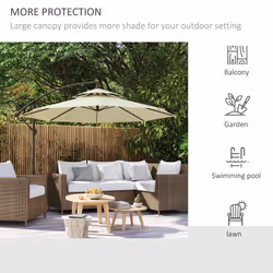 Outsunny 2.7m Cantilever Banana Parasol Outdoor Sun Shade w/ Crank, Beige