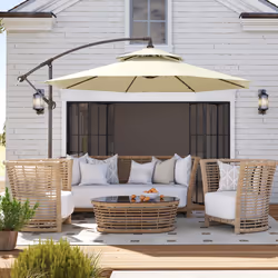 Outsunny 2.7m Cantilever Banana Parasol Outdoor Sun Shade w/ Crank, Beige