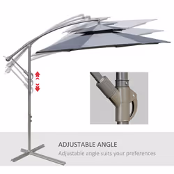 Outsunny 2.7m Cantilever Banana Parasol Outdoor Sun Shade w/ Crank, Dark Grey