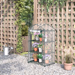 Outsunny 3 Tier Mini Greenhouse Grow House w/ Roll Up Door, Clear