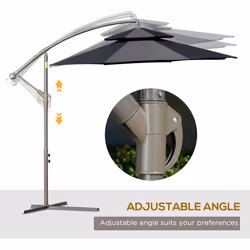 Outsunny 2.7m Cantilever Banana Parasol Outdoor Sun Shade w/ Crank, Black