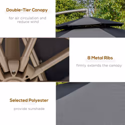 Outsunny 2.7m Cantilever Banana Parasol Outdoor Sun Shade w/ Crank, Black - Additional view 4