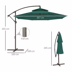 Outsunny 2.7m Cantilever Banana Parasol Outdoor Sun Shade w/ Crank, Green