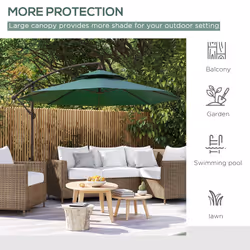 Outsunny 2.7m Cantilever Banana Parasol Outdoor Sun Shade w/ Crank, Green - Additional view 5