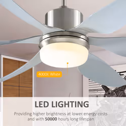 HOMCOM Reversible Ceiling Fan w/ Light, 6 Blades Indoor LED Lighting Fan, Silver - Additional view 4