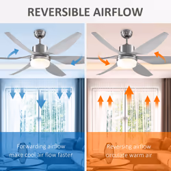 HOMCOM Reversible Ceiling Fan w/ Light, 6 Blades Indoor LED Lighting Fan, Silver - Additional view 5