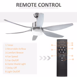 HOMCOM Reversible Ceiling Fan w/ Light, 6 Blades Indoor LED Lighting Fan, Silver - Additional view 6