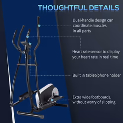 HOMCOM Elliptical Cross Trainer w/ Adjustable Resistance, LCD Monitor, Wheels