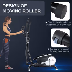 HOMCOM Elliptical Cross Trainer w/ Adjustable Resistance, LCD Monitor, Wheels