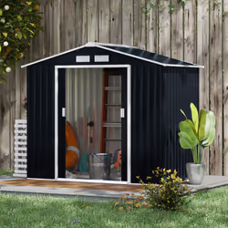 Outsunny 7 x 4ft Garden Shed Storage with Foundation Kit and Vents, Dark Grey