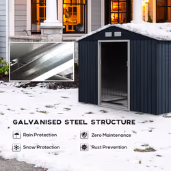 Outsunny 9 x 6FT Galvanised Garden Storage Shed with Sliding Door, Dark Grey - Additional view 4
