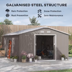 Outsunny 13 x 11ft Garden Shed Storage with Foundation Kit & Vents Light Grey
