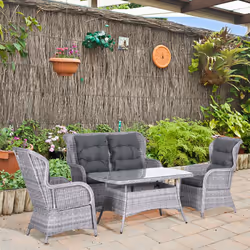Outsunny 4 PCs Outdoor Rattan Sofa Set, Wicker Sectional Sofa Set Mixed Grey