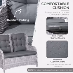 Outsunny 4 PCs Outdoor Rattan Sofa Set, Wicker Sectional Sofa Set Mixed Grey