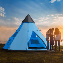 Outsunny 6-7 Person Large Family Party Camping Tent W/ Carrying Bag, Blue