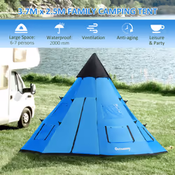 Outsunny 6-7 Person Large Family Party Camping Tent W/ Carrying Bag, Blue