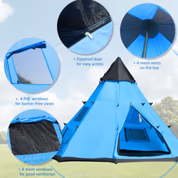 Outsunny 6-7 Person Large Family Party Camping Tent W/ Carrying Bag, Blue
