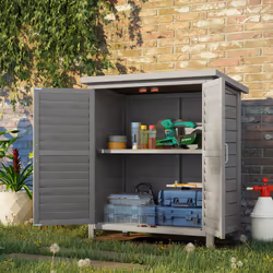 Outsunny Garden Storage Shed Solid Fir Wood Garage Organisation w/ Doors Grey