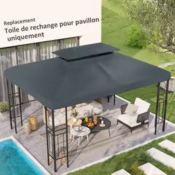 Outsunny 3x4m Gazebo Replacement Roof Canopy 2 Tier Top UV Cover Grey
