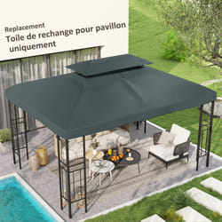 Outsunny 3x4m Gazebo Replacement Roof Canopy 2 Tier Top UV Cover Grey