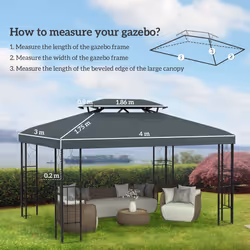 Outsunny 3x4m Gazebo Replacement Roof Canopy 2 Tier Top UV Cover Grey