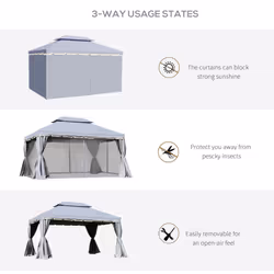 Outsunny 3x4m 2-Tier Gazebo Aluminium Garden Marquee Party Tent Grey