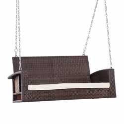 Outsunny 2-person Wicker Swing Chair, Porch Loveseat Garden Hanging