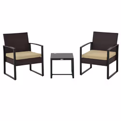 Outsunny 3 Pieces Rattan Patio Bistro Set 2 Chairs Coffee Side Table Set - Additional view 8