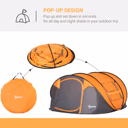 Outsunny Camping Tent Dome Pop-up Tent  with Windows for 4-5 Person Orange