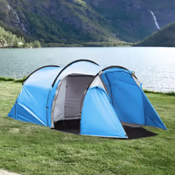 Outsunny 3 Man Camping Tent w/ 2 Rooms Porch Vents Rainfly Weather-Resistant