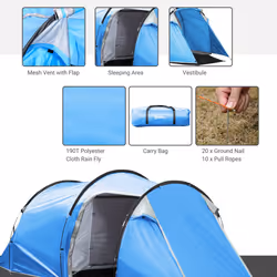 Outsunny 3 Man Camping Tent w/ 2 Rooms Porch Vents Rainfly Weather-Resistant - Additional view 4