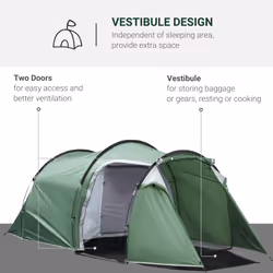Outsunny 3 Man Camping Tent with Porch and Weather-Resistant Rainfly, Green