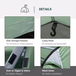 Outsunny 3 Man Camping Tent with Porch and Weather-Resistant Rainfly, Green