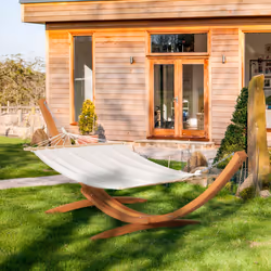Outsunny Outdoor Garden Hammock Swing Hanging Bed w/Wooden Stand for Patio White