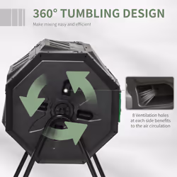 Outsunny 160L Outdoor Tumbling Compost Bin with Dual Chamber, Black