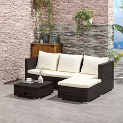 Outsunny Rattan Garden Sofa Set Storage Table Wicker Patio Lounger 4-Seater Brow