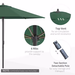 Outsunny 2.8m Patio Umbrella Parasol Outdoor Table Umbrella 6 Ribs Green