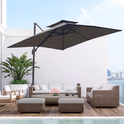 Outsunny 360 Cantilever Parasol Roma Umbrella w/ Base Weights, Dark Grey